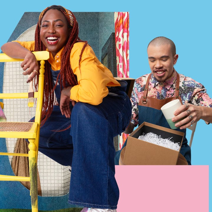 Three small business owners are seen with their products